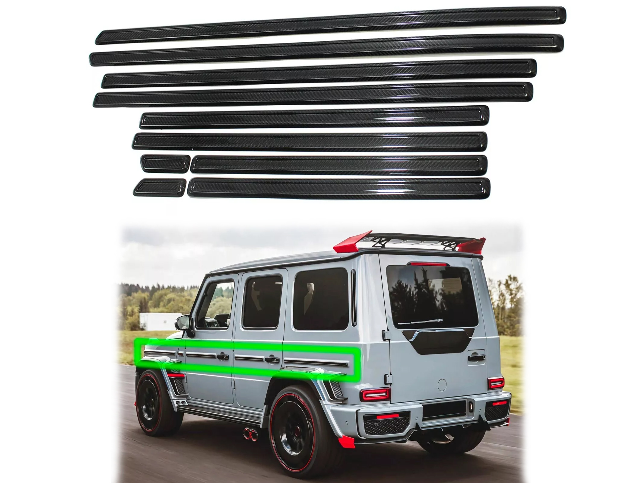 Brabus Carbon Fiber Side Moldings Trim Rocket G900 for Mercedes-Benz W463a W464